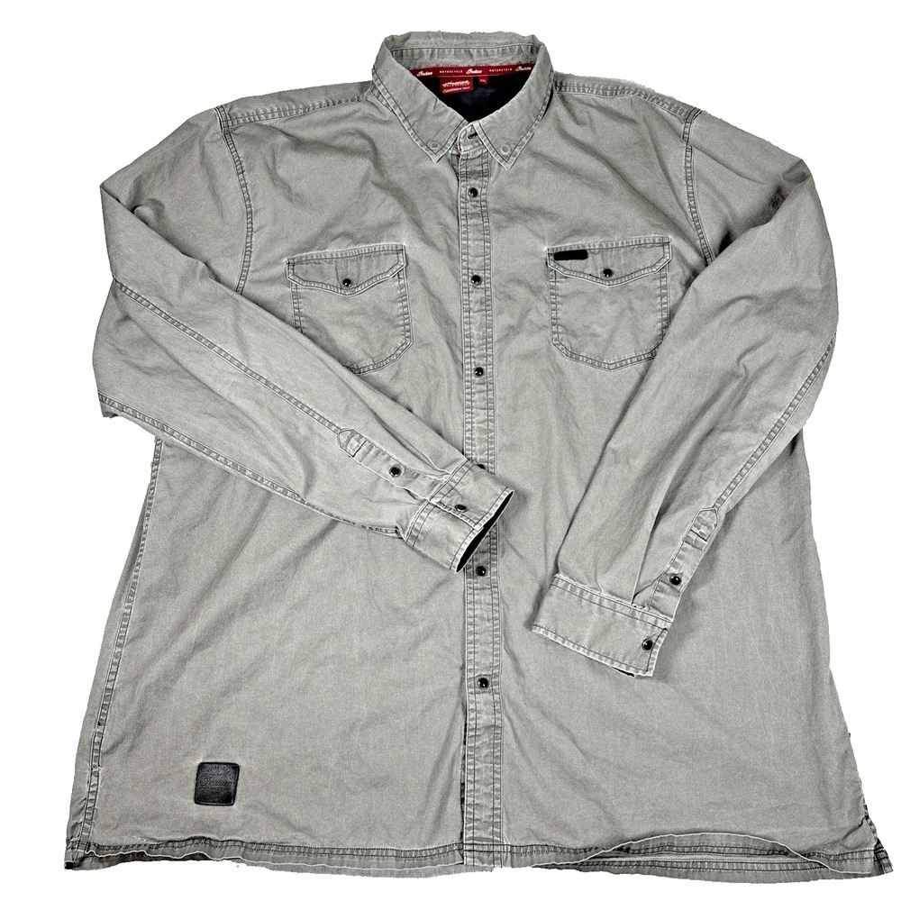 Indian Motorcycle Men's Twill Washed Long Sleeve Peal Snap Button Down Shirt 3XL